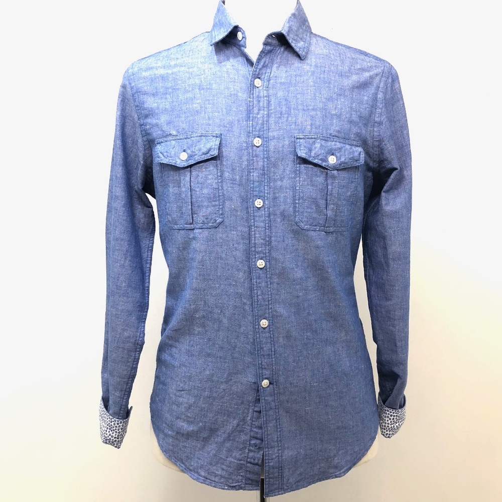 Express Button Down Blue w/ Floral Cuff Links